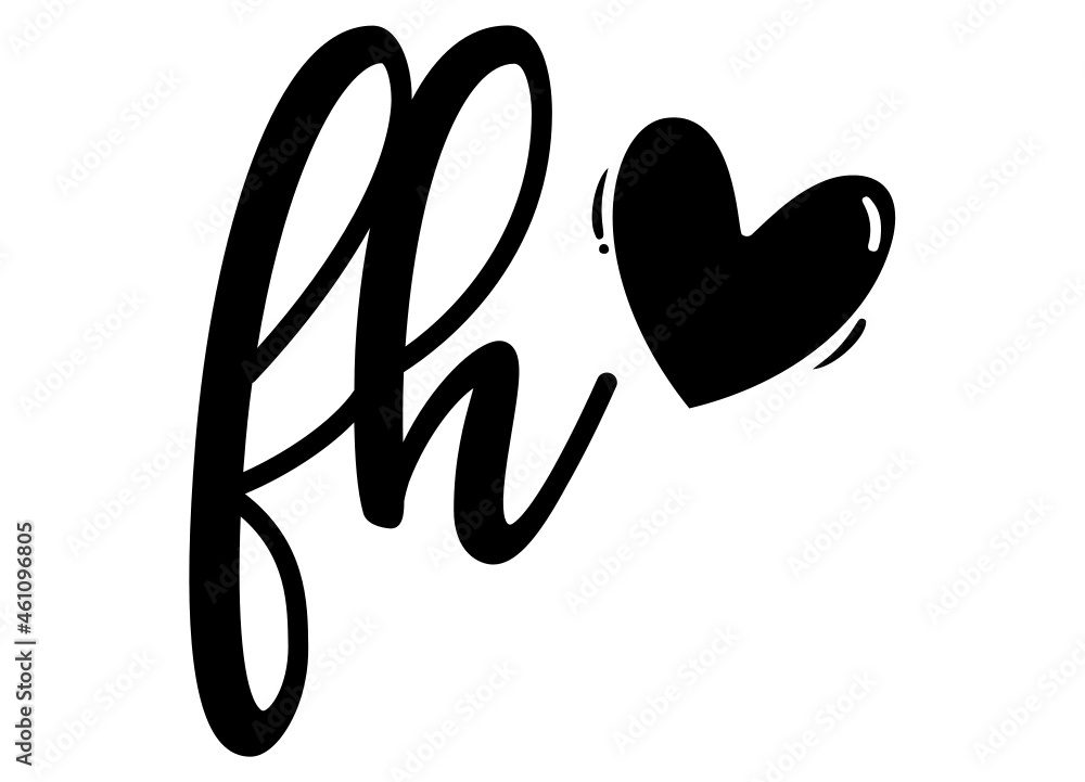 fh, hf, Monogram with Heart Decor, monogram wedding logo. Love icon, couples Initials, lower case, Initials Sticker for Car Laptop Tumbler, home decor fh, hf, Monogram with Heart Decor, monogram wedding logo. Love icon, couples Initials, lower case, Initials Sticker for Car Laptop Tumbler, home decor