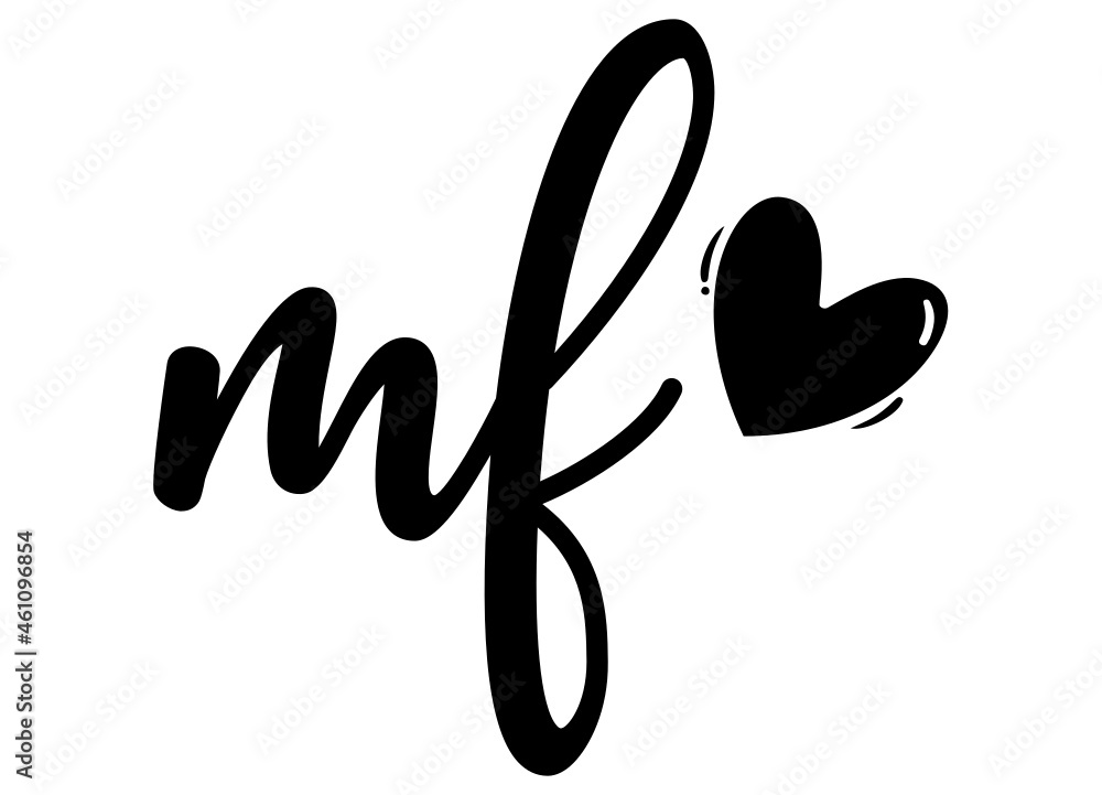 mf, fm, Monogram with Heart Decor, monogram wedding logo. Love icon, couples Initials, lower case, Initials Sticker for Car Laptop Tumbler, home decor mf, fm, Monogram with Heart Decor, monogram wedding logo. Love icon, couples Initials, lower case, Initials Sticker for Car Laptop Tumbler, home decor