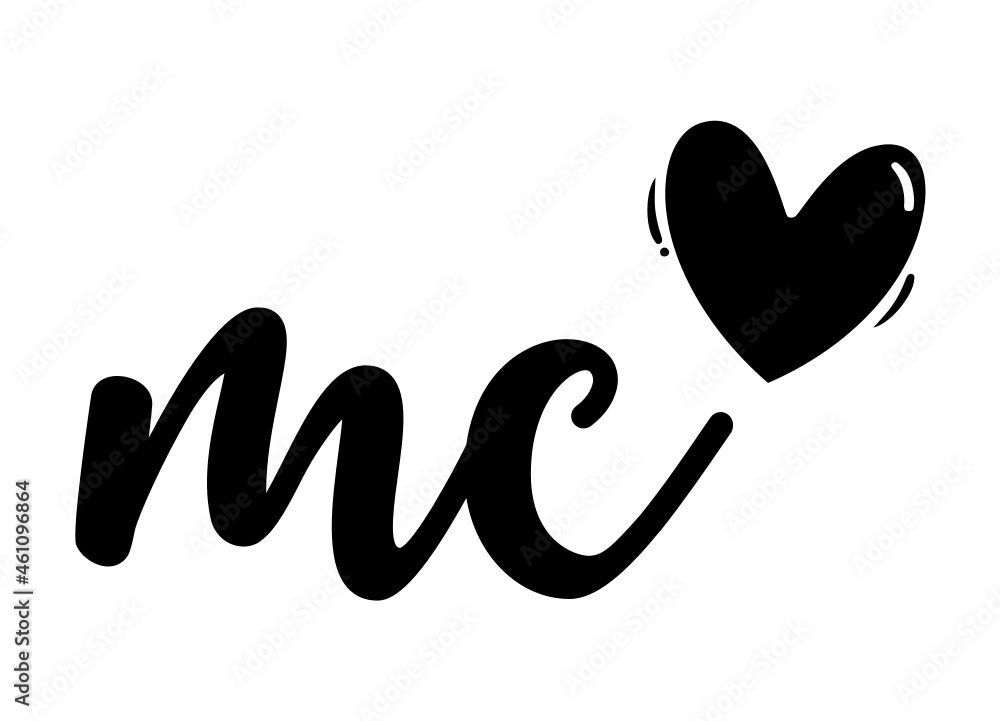 mc, cm, Monogram with Heart Decor, monogram wedding logo. Love icon, couples Initials, lower case, Initials Sticker for Car Laptop Tumbler, home decor