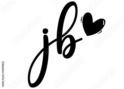 jb, bj, Monogram with Heart Decor, monogram wedding logo. Love icon, couples Initials, lower case, Initials Sticker for Car Laptop Tumbler, home decor photo