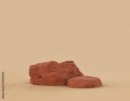 Brown color rocks in a flat color background, for product displays with copy space, 3d Rendering photo