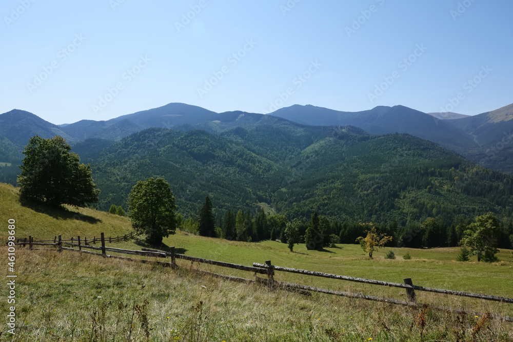 Beautiful view of landscape with mountain hills