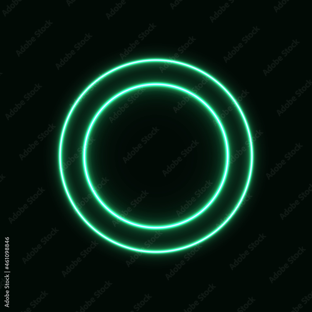 Glowing geometric neon circle, trendy abstraction for banner and advertisement. Green light
