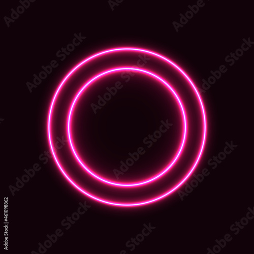  Pink neon geometric circle, abstraction for banner and advertisement. Two circles