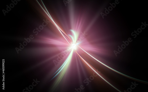 abstract illustration of a computer generated fantastic star in various shapes and shades on a black background for use in symbology, signs for digital design and graphics