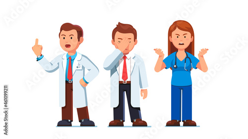 Unhappy medical workers doctors in lab coats