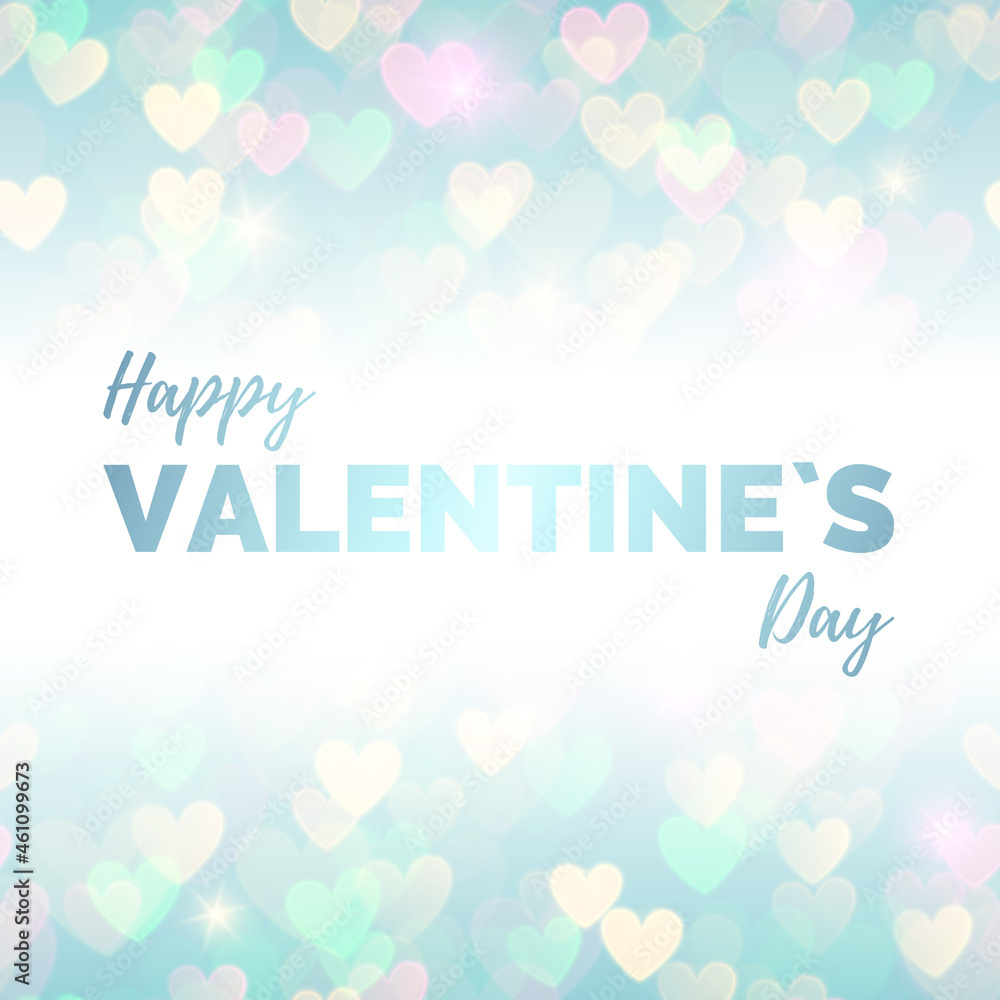 Pastel valentines day banner with bokeh hearts