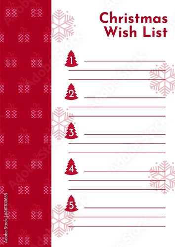 Christmas Wishlist vector illustration Holiday card isolated on white background Christmas Wish List page template Happy New Year holiday flat empty form sheet wish list