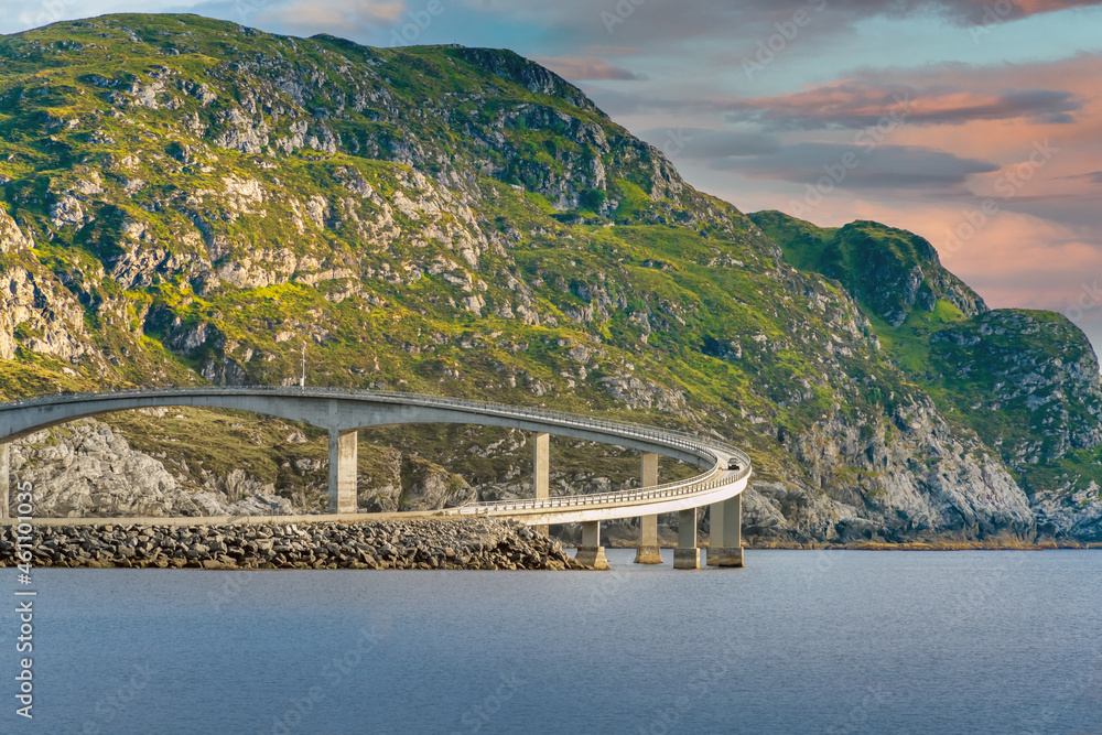 The sublime Runde Bridge connecting the islands Remøya and Runde on the west coast of Norway. En engineering feat with great beauty The sublime Runde Bridge connecting the islands Remøya and Runde on the west coast of Norway. En engineering feat with great beauty