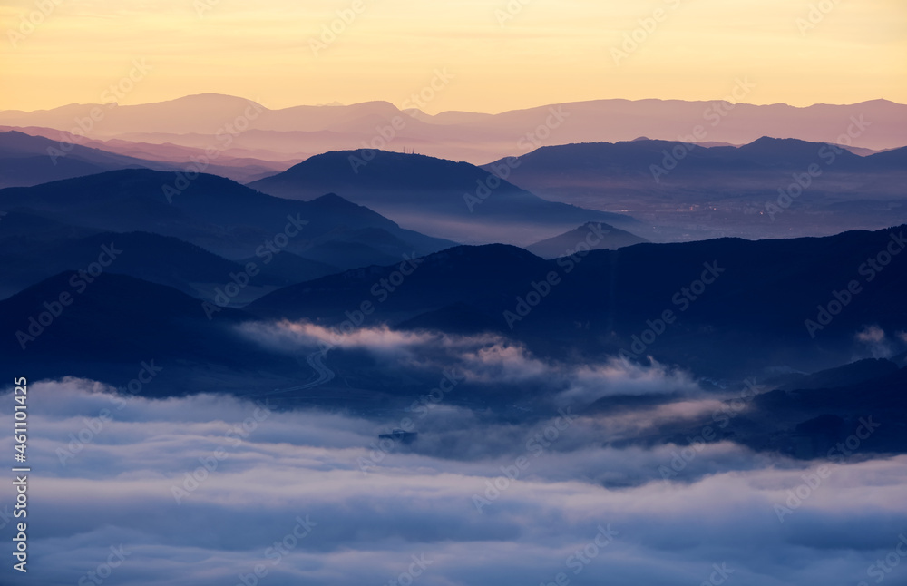 Sunrise over the mountains of Navarra from San Miguel de Aralar. Sunrise over the mountains of Navarra from San Miguel de Aralar.