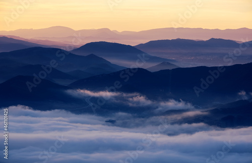 Sunrise over the mountains of Navarra from San Miguel de Aralar. © poliki