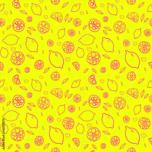 Vector lemons on a yellow background for packaging children's textiles