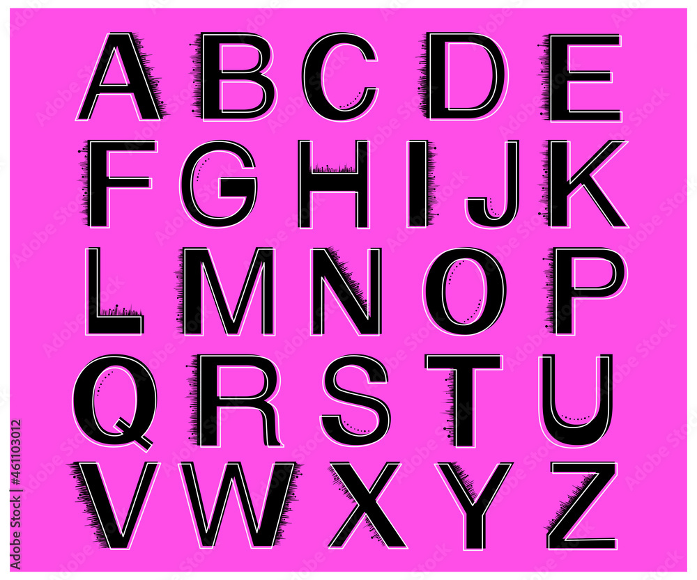 illustration of a alphabet, alphabet on a pink background, black letters, modern style illustration of a alphabet, alphabet on a pink background, black letters, modern style