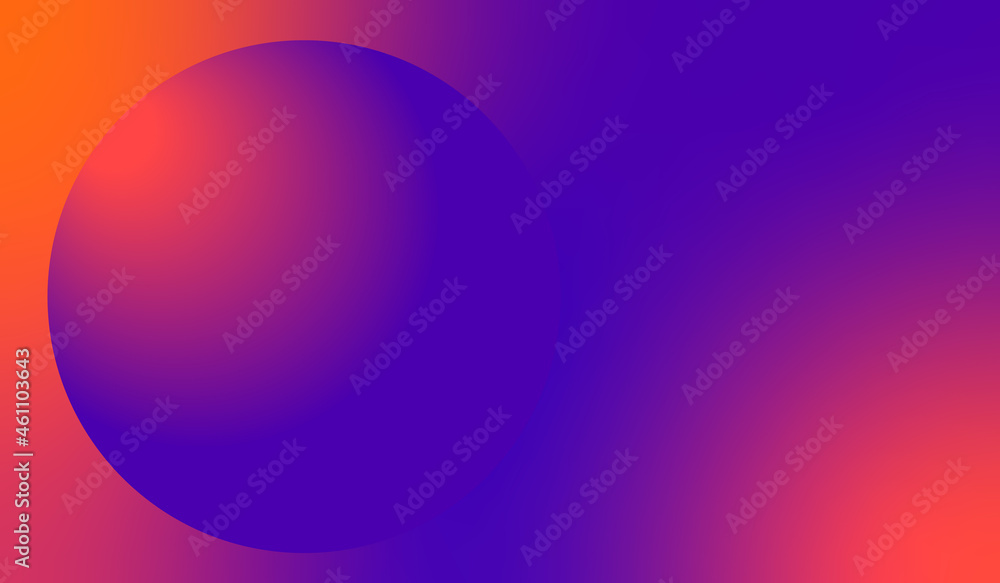 Dark-colored gradient sphere floating on a Holographic Purple and Orange background. Gradient circle abstract background texture
