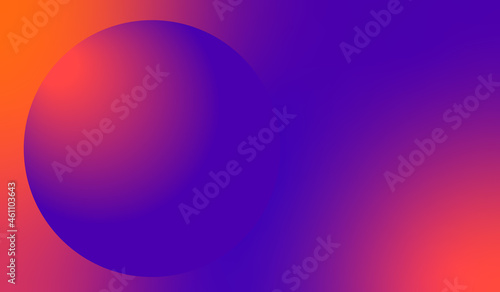 Dark-colored gradient sphere floating on a Holographic Purple and Orange background. Gradient circle abstract background texture