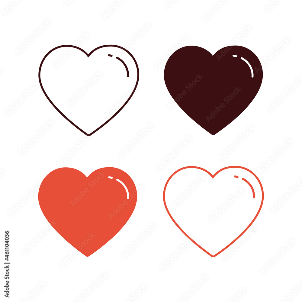 Love icon set. Heart icon vector. Like icon vector. Hollow and full set of hearts. Active and not button social network. Upvote likes buttons. Social nets red heart web buttons isolated on white. Love icon set. Heart icon vector. Like icon vector. Hollow and full set of hearts. Active and not button social network. Upvote likes buttons. Social nets red heart web buttons isolated on white.