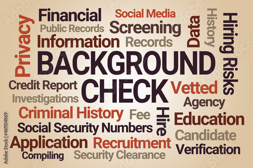 Background Check Word Cloud on Brown Background