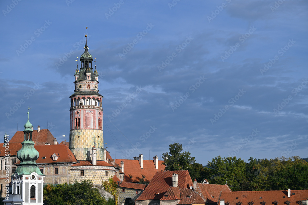 view of church and castle in Cesky Krumlov Czech republic view of church and castle in Cesky Krumlov Czech republic