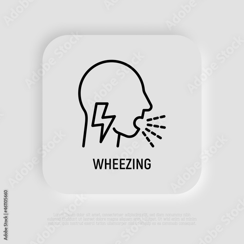 Wheezing thin line icon. Asthma symptom. Modern vector illustration.