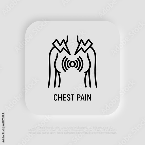 Chest pain thin line icon. Heart attack, bronchitis or asthma. Modern vector illustration.