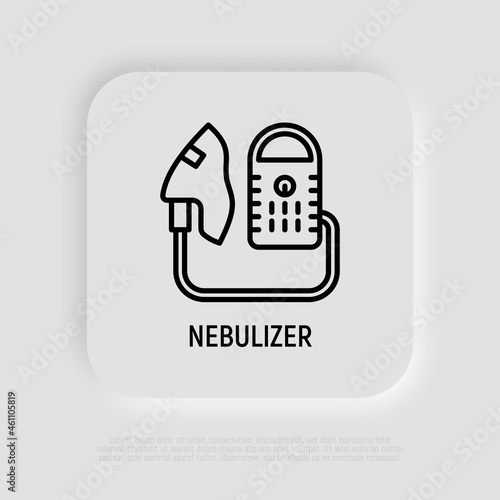 Nebulizer thin line icon. Medical equipment for inhalation in the diseases, asthma, bronchitis, rhinitis. Modern vector illustration.
