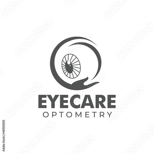 eyecare optometry logo, creative vector hand hug eyeball
