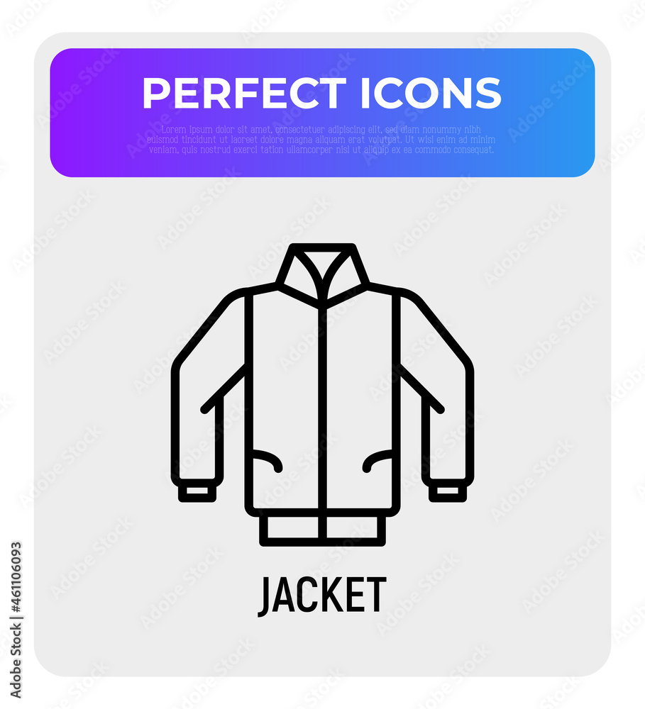 Jacket, bomber thin line icon. Clothing. Modern vector illustration. Jacket, bomber thin line icon. Clothing. Modern vector illustration.