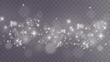 Christmas background. Powder PNG. Magic shining white dust. Fine, shiny dust particles fall off slightly. Fantastic shimmer effect.	
