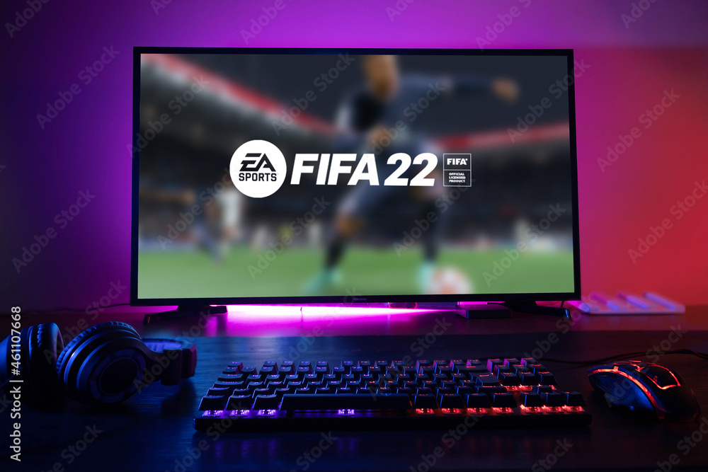 Curitiba, Paraná, Brazil - September 9, 2021: FIFA 22 game on the PC. FIFA  22 is an online multiplayer video game developed by EA Sports. Selective  focus Stock Photo
