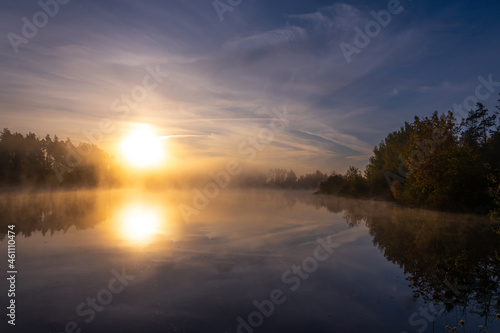 Wallpaper Mural Foggy lake landscape, clouds and vibrant autumn colors in trees at dawn Concepts: tranquility, nature, background, morning Torontodigital.ca