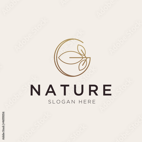 Initial letter G with leaf element logo template