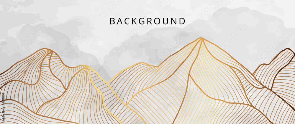 Gold luxury Mountain line art background vector. Tropical pattern