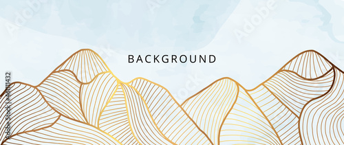 Gold luxury Mountain line art background vector. Tropical pattern design for packaging, wallpaper and print, Vector illustration.
