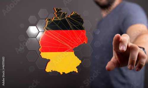 Germany map with national flag.