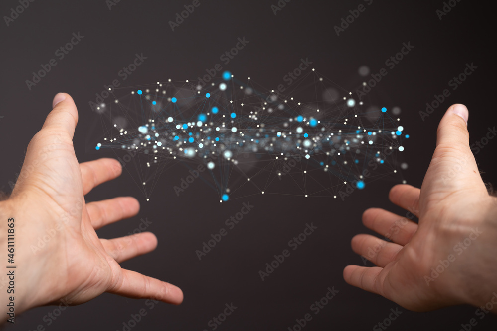 Abstract network of physical devices on the Internet using a network connection with statistics numbers 3d illustration Abstract network of physical devices on the Internet using a network connection with statistics numbers 3d illustration