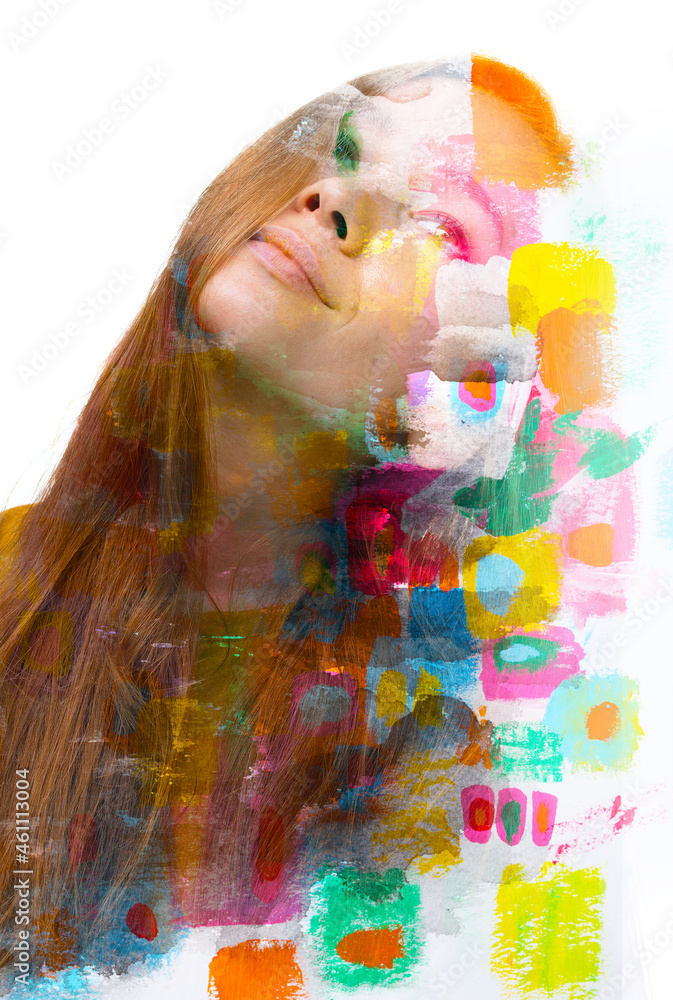 Paintography. A portrait of an elegant woman combined with an expressive painting