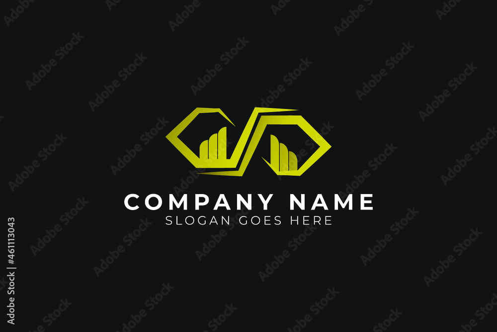 Unique logo design with number 8 concept with infinite and building Unique logo design with number 8 concept with infinite and building