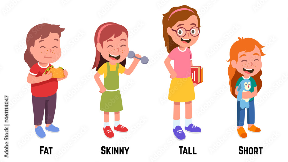 Fat, skinny, tall, short girls characters set Stock Vector