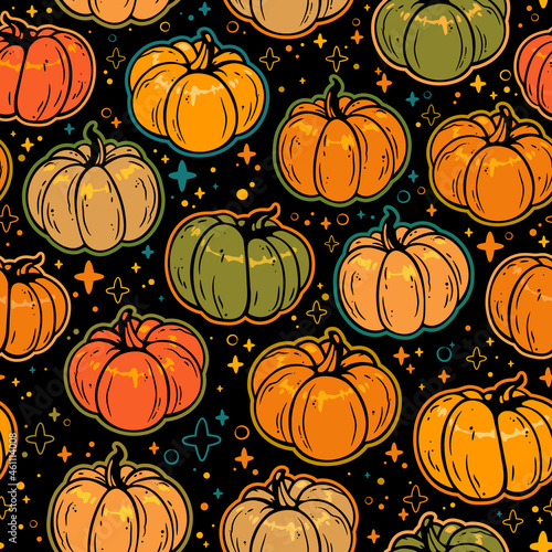 seamless illustration of ripe orange pumpkins