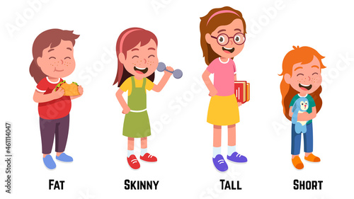Fat, skinny, tall, short girls characters set