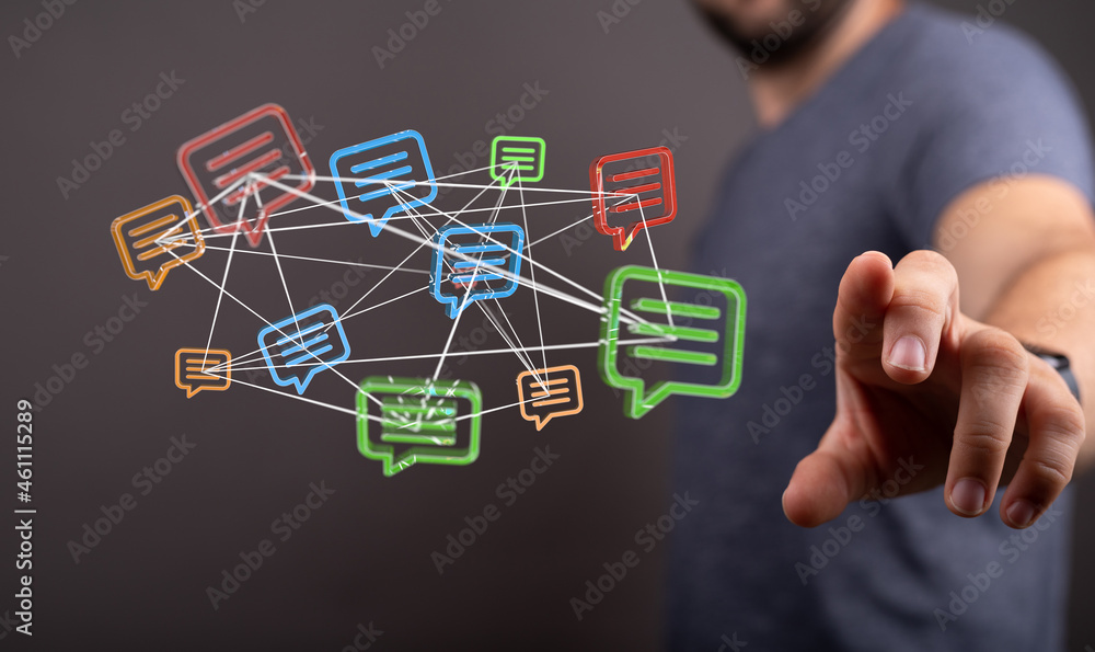touching 3D rendering flying email icon with his fin touching 3D rendering flying email icon with his fin