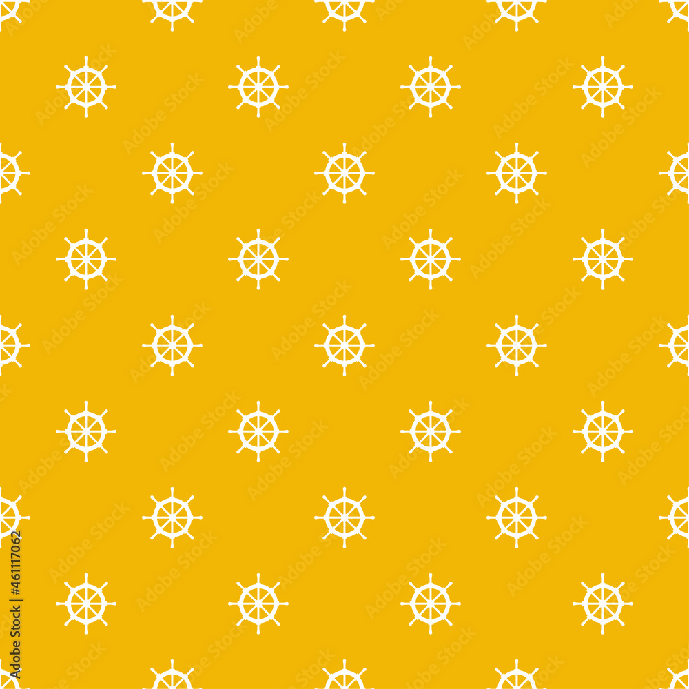 Yellow seamless pattern with white ship wheel. Yellow seamless pattern with white ship wheel.