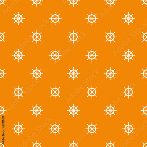 Orange seamless pattern with white ship wheel.