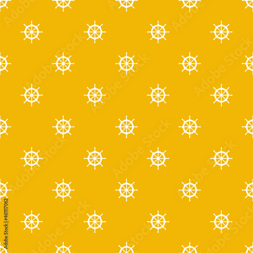 Yellow seamless pattern with white ship wheel.