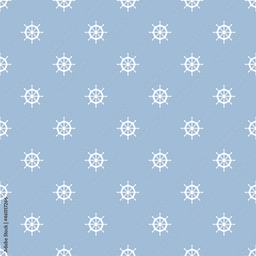 Blue seamless pattern with white ship wheel. Blue seamless pattern with white ship wheel.