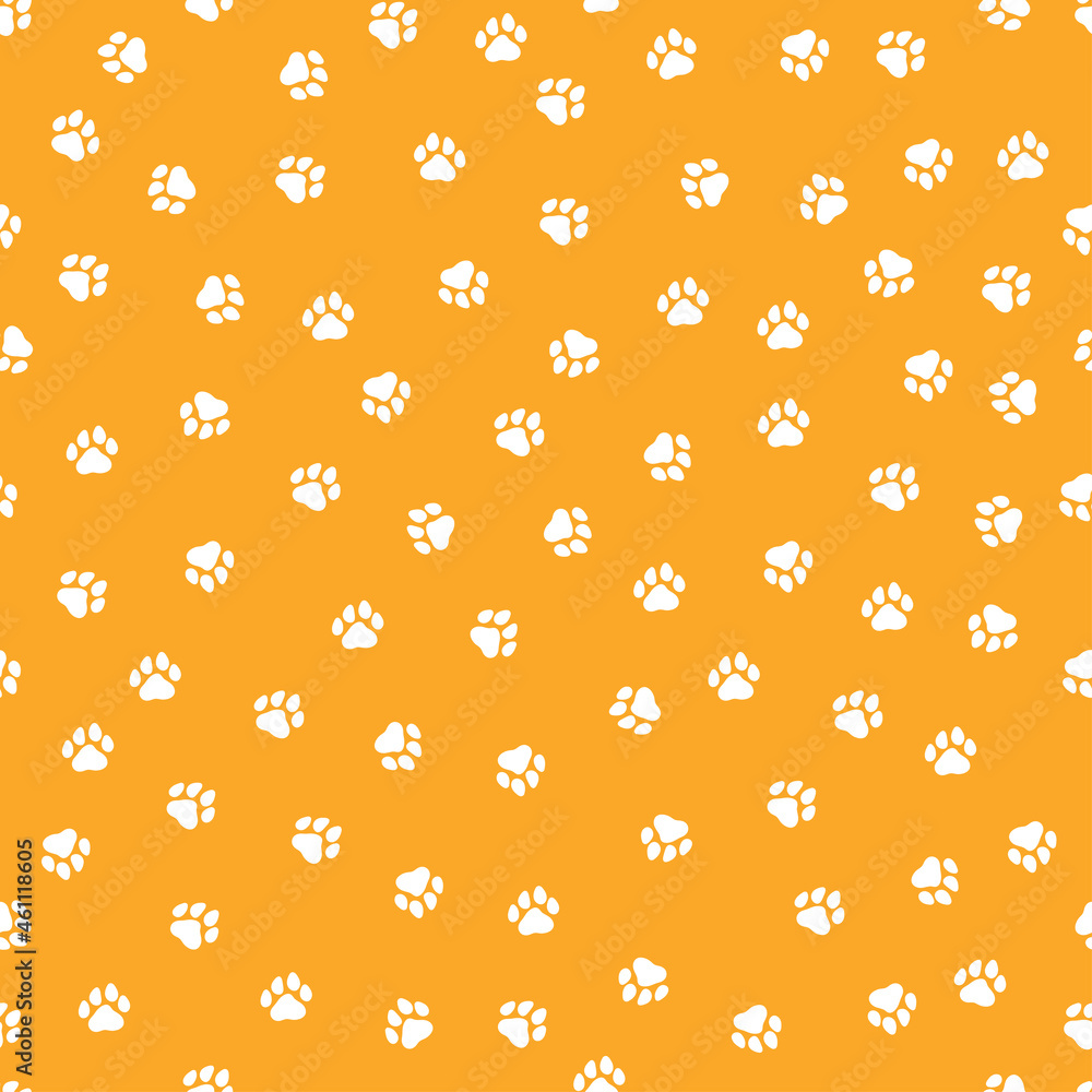 Orange  seamless pattern with white paws.