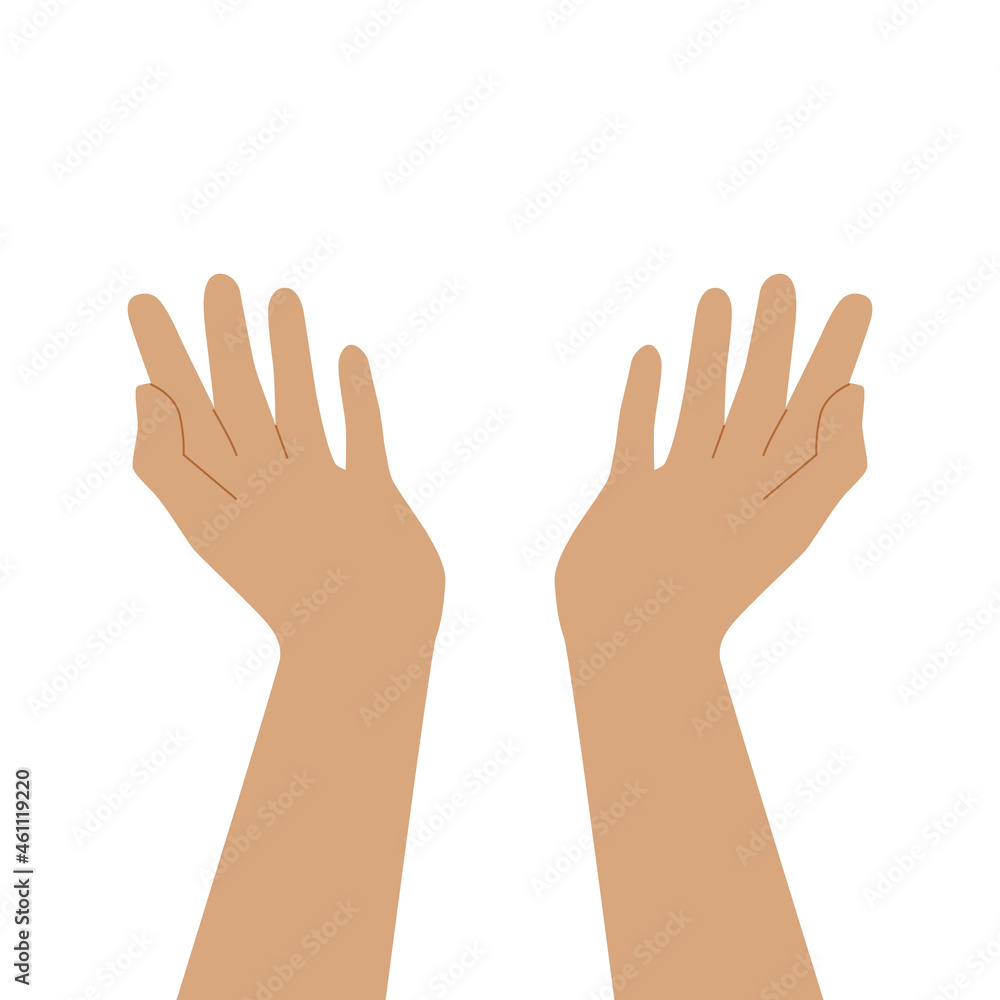 Two praying hands. Open your empty palms up. Vector flat illustration isolated on white background. Two praying hands. Open your empty palms up. Vector flat illustration isolated on white background.