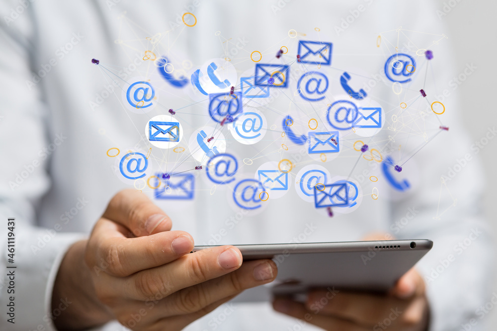 holding smartphone and checking email online on web with holding smartphone and checking email online on web with