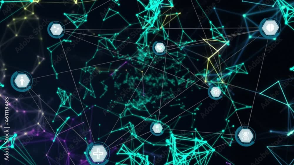 Animation of network of connections on digital background Animation of network of connections on digital background