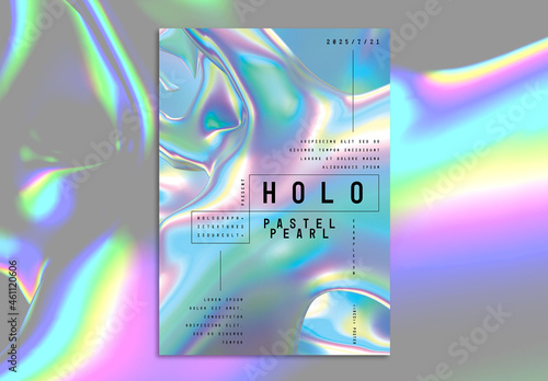 Event Poster Layout with Trendy Holographic Shapes Background
